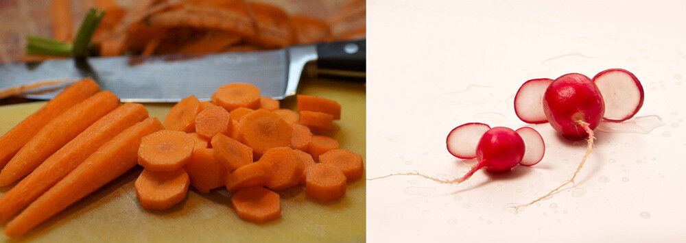 Spinndüsengefärbtes Polyacryl - Vergleich Karotten und Radieschen